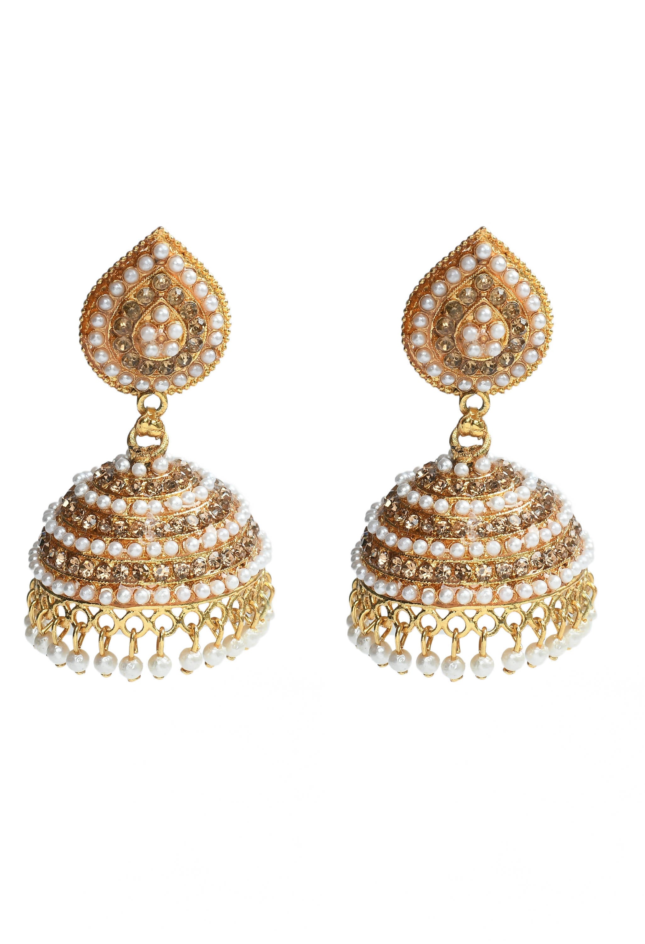 Mominos Fashion Johar Kamal Leaf Design Jhumka With Stone & Pearl