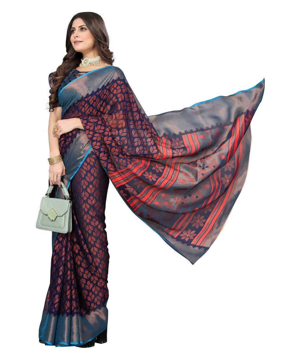 Vamika Navy Chiffon Brasso Bollywood Style Woven Saree (ALIZA NAVY)