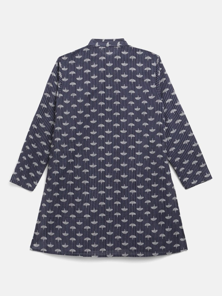 Ahalyaa Boys Navy Blue Pure Cotton Digital Print Kids Kurta Churidar Set
