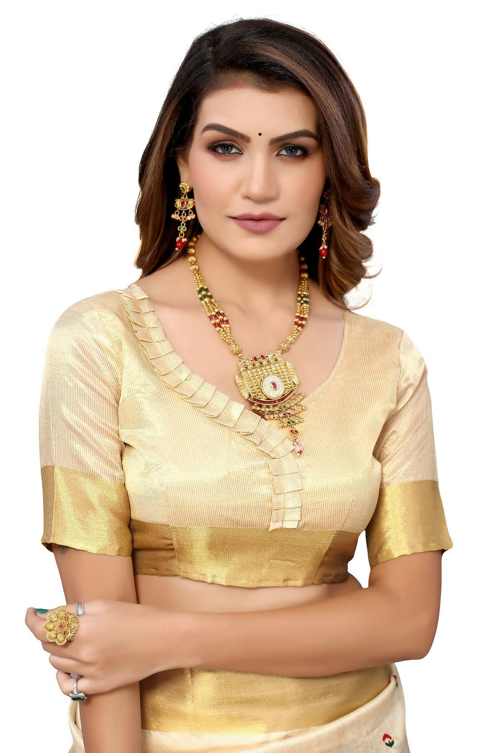 Vamika Cream Weaving Cotton Polyester Silk Saree