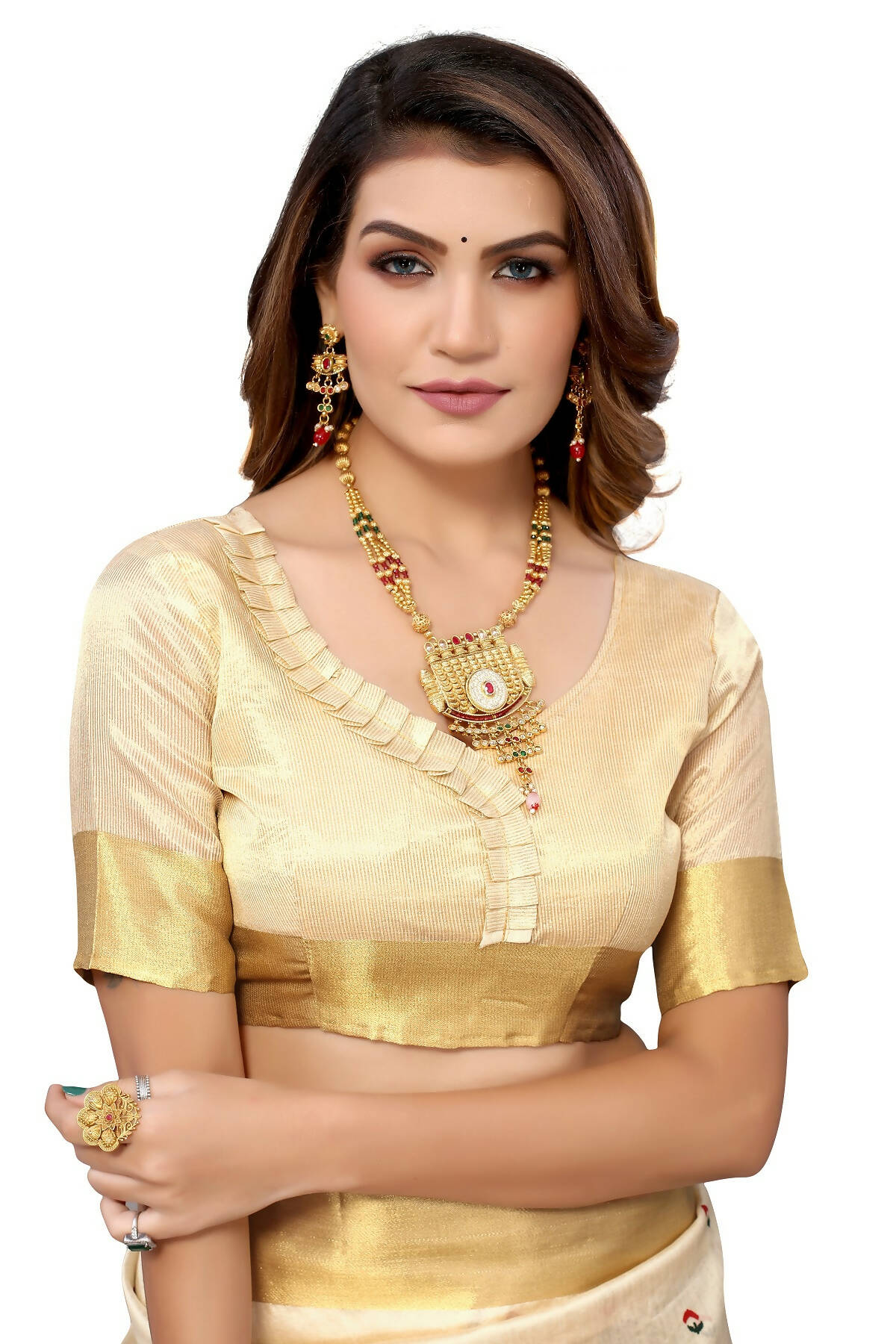 Vamika Cream Weaving Cotton Polyester Silk Saree