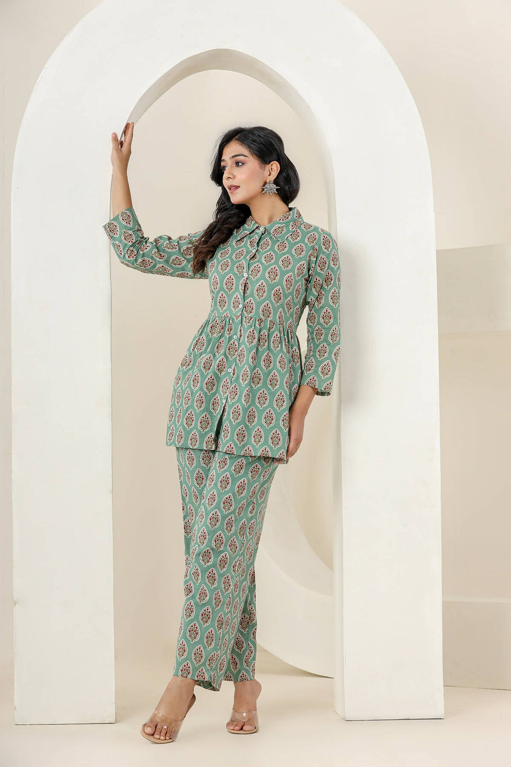Kaajh Women's Green Printed Cotton Co-ord Set