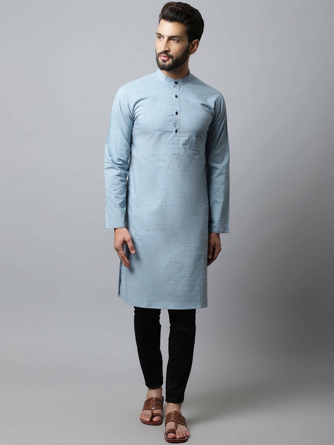 Even Apparels Blue Color Cotton Pure Cotton Men's Kurta With Side Placket (SLD1156)