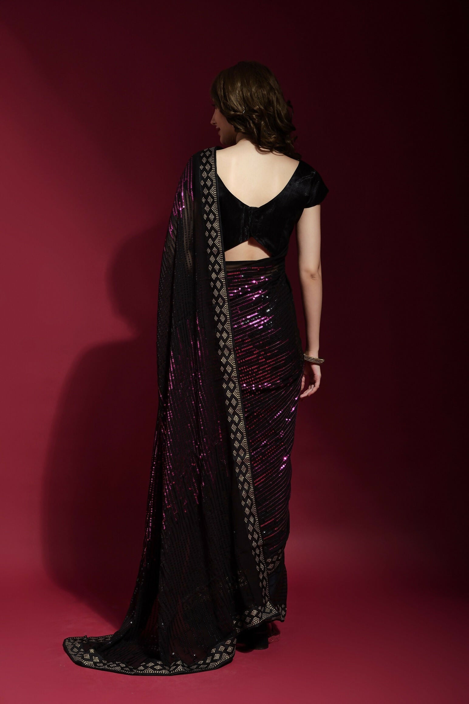 Vegaa Fashion Black Georgette Embroidered Party Wear Saree