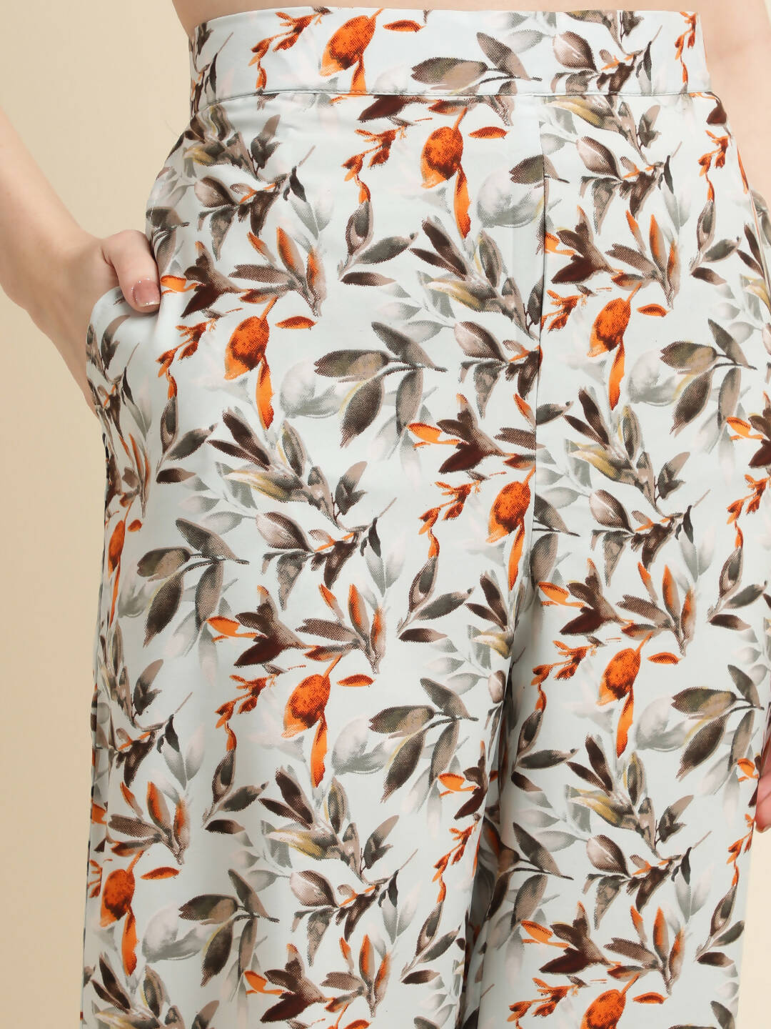 Grey Poly Crepe Digital Printed Top with Matching Bottom - Preeti