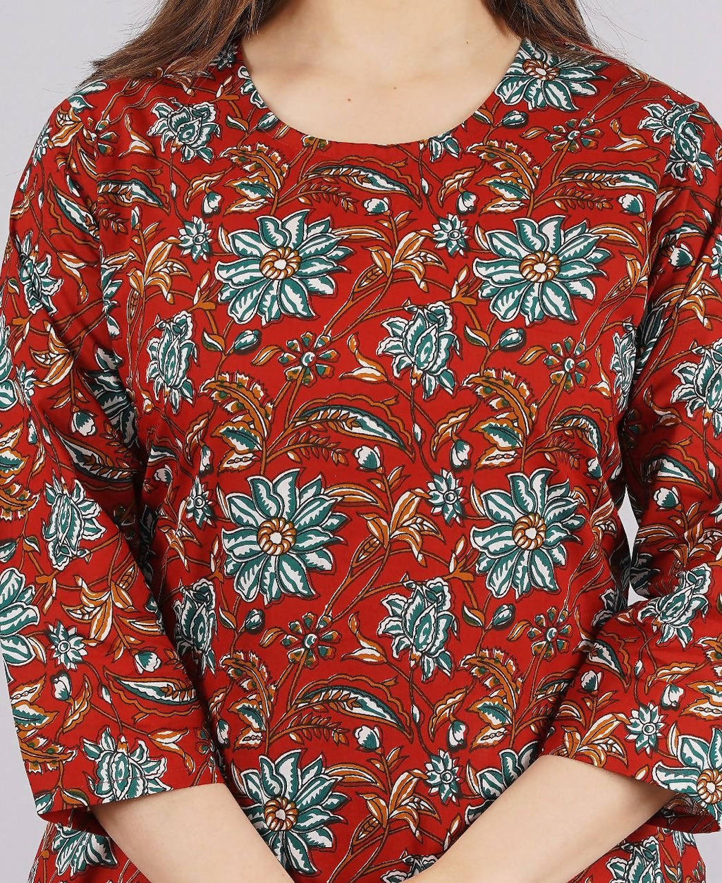 Vamika Printed Cotton Red Party Wear/Casual Wear Kurta Set/Suit