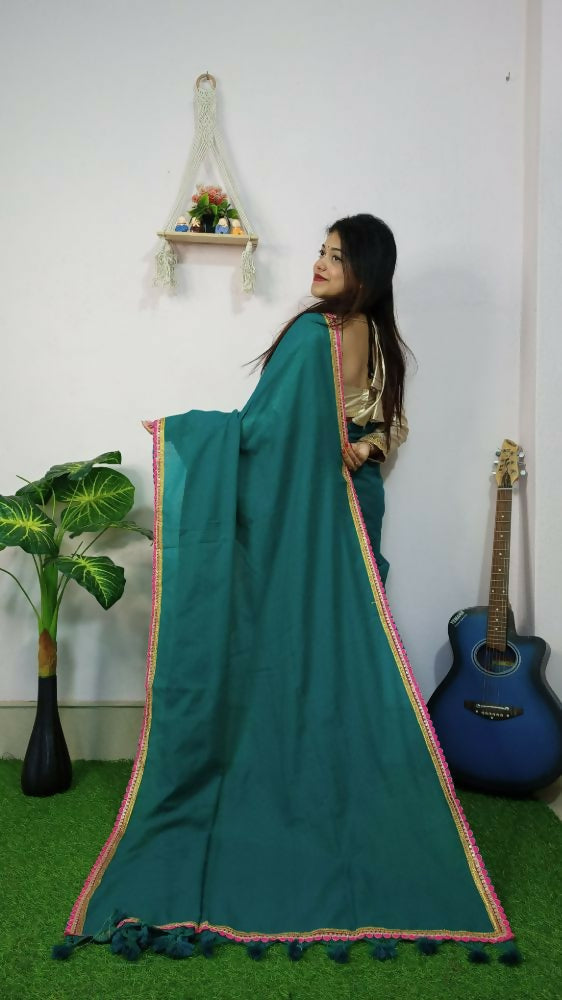 Exclusive Collection Beautiful Khadi Cotton Handloom Saree With Beautiful Zari Border - Green