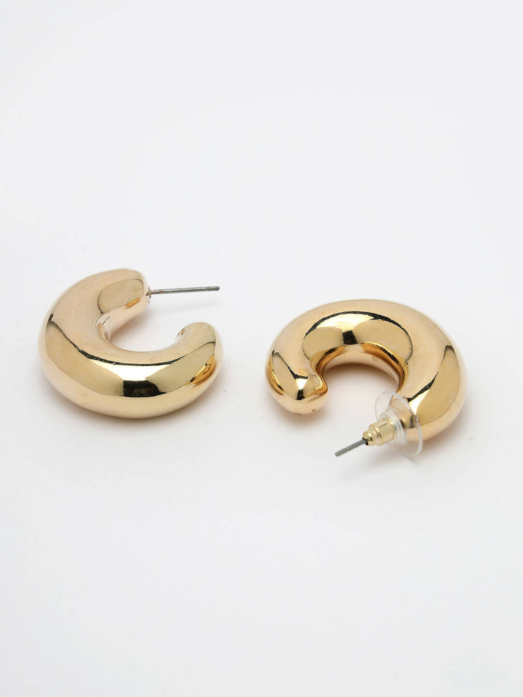 NVR Women Gold-Polished Circular-Shaped Half Hoop Earrings