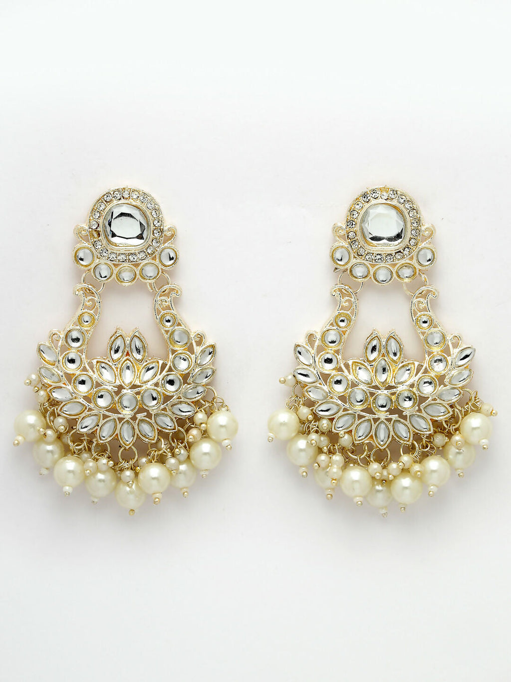 NVR Women Gold-Polished Kundan Chandbali Earrings