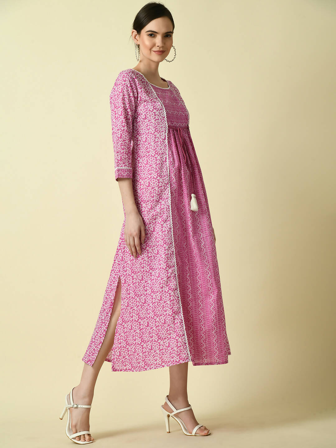Myshka Women's Pink Floral Printed Gown Dress