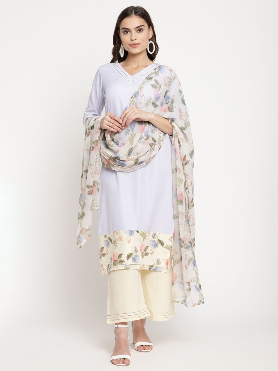 Ahalyaa Women's Powder Blue Crepe Kurta Palazzo Set With Dupatta