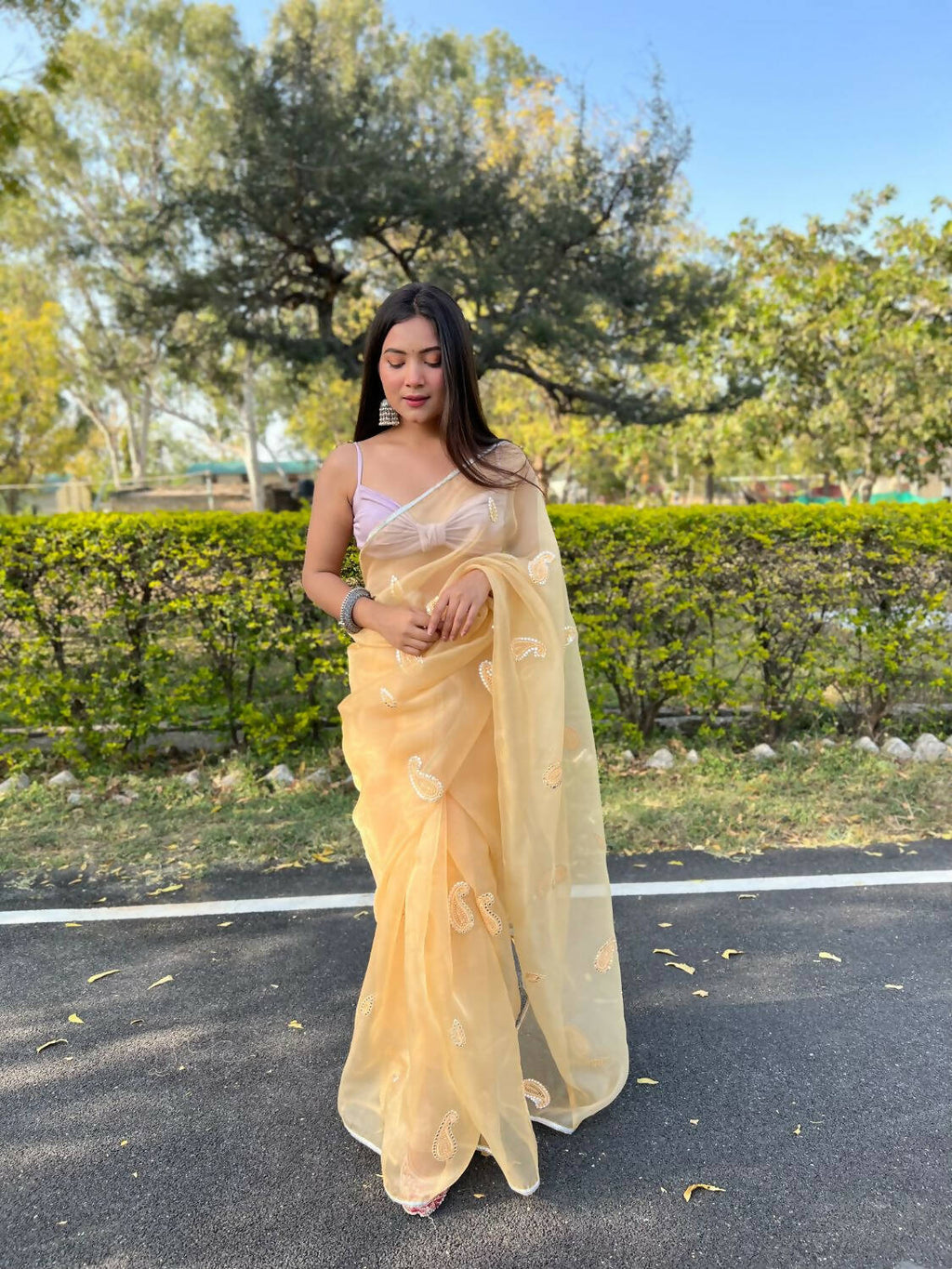 Vamsee Yellow Organza Saree