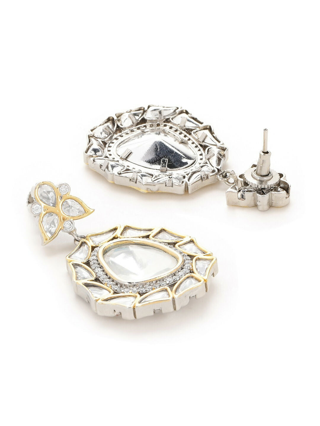 Silver Tone Moissanite Stone Earrings- Ruby Raang