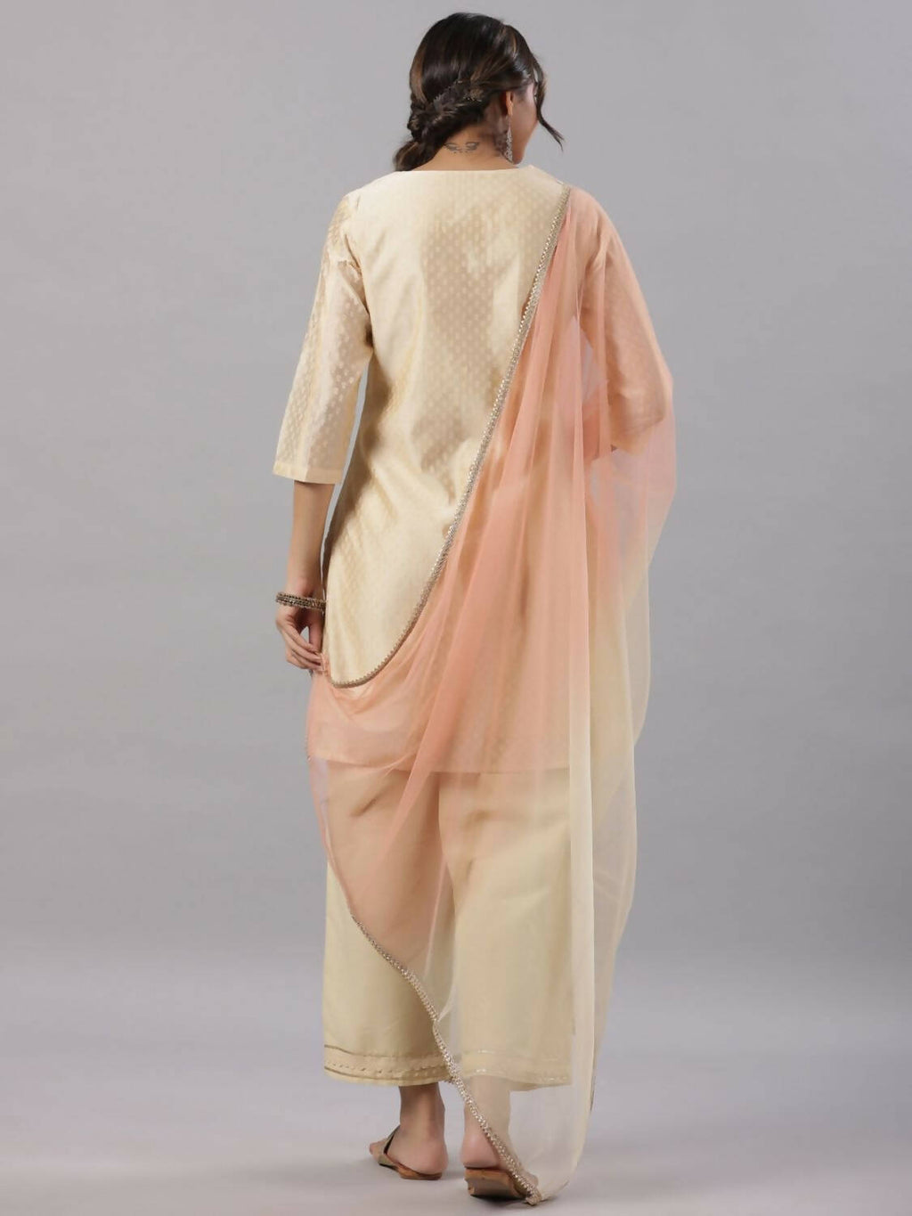 Juniper Women Gold Modal Chanderi Embroidered Kurta, Pants and Dupatta Set