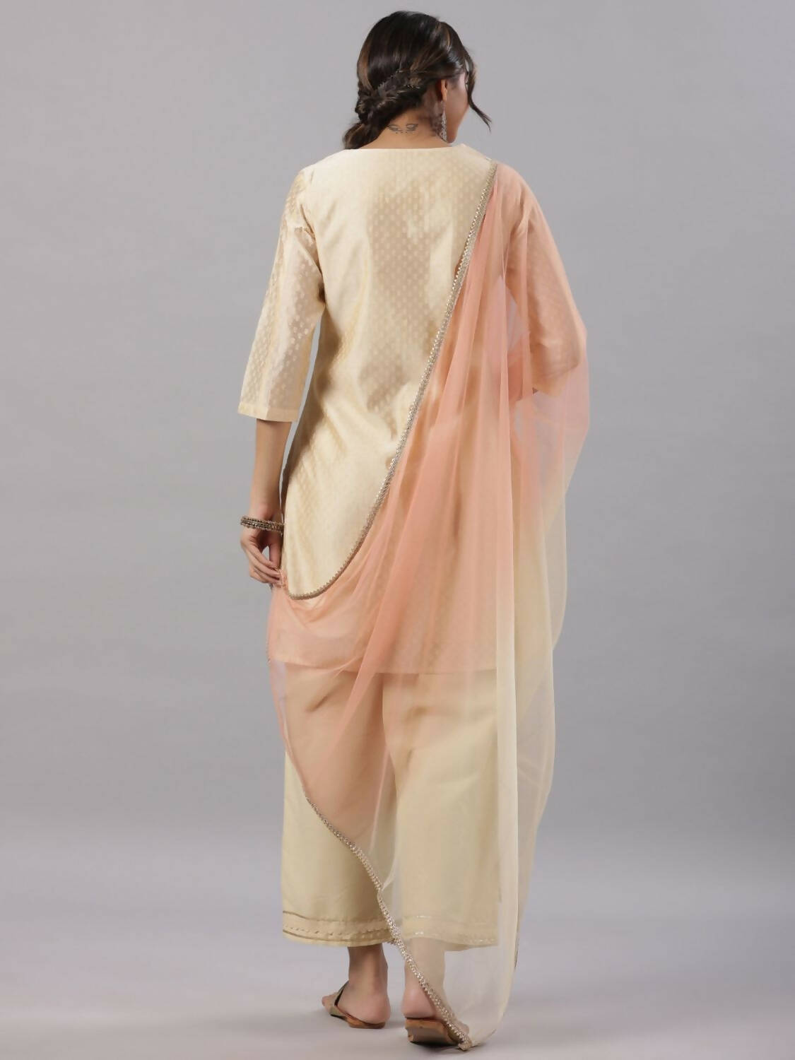 Juniper Women Gold Modal Chanderi Embroidered Kurta, Pants and Dupatta Set