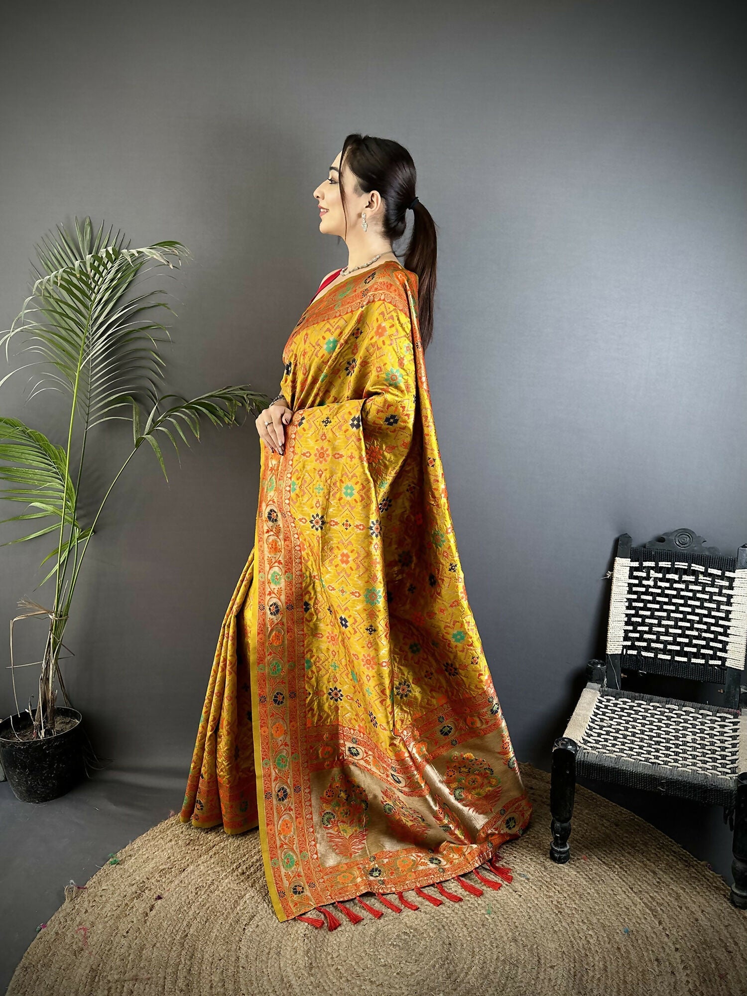 Joban Fashion Golden Yellow Banarasi Soft Silk Woven Saree