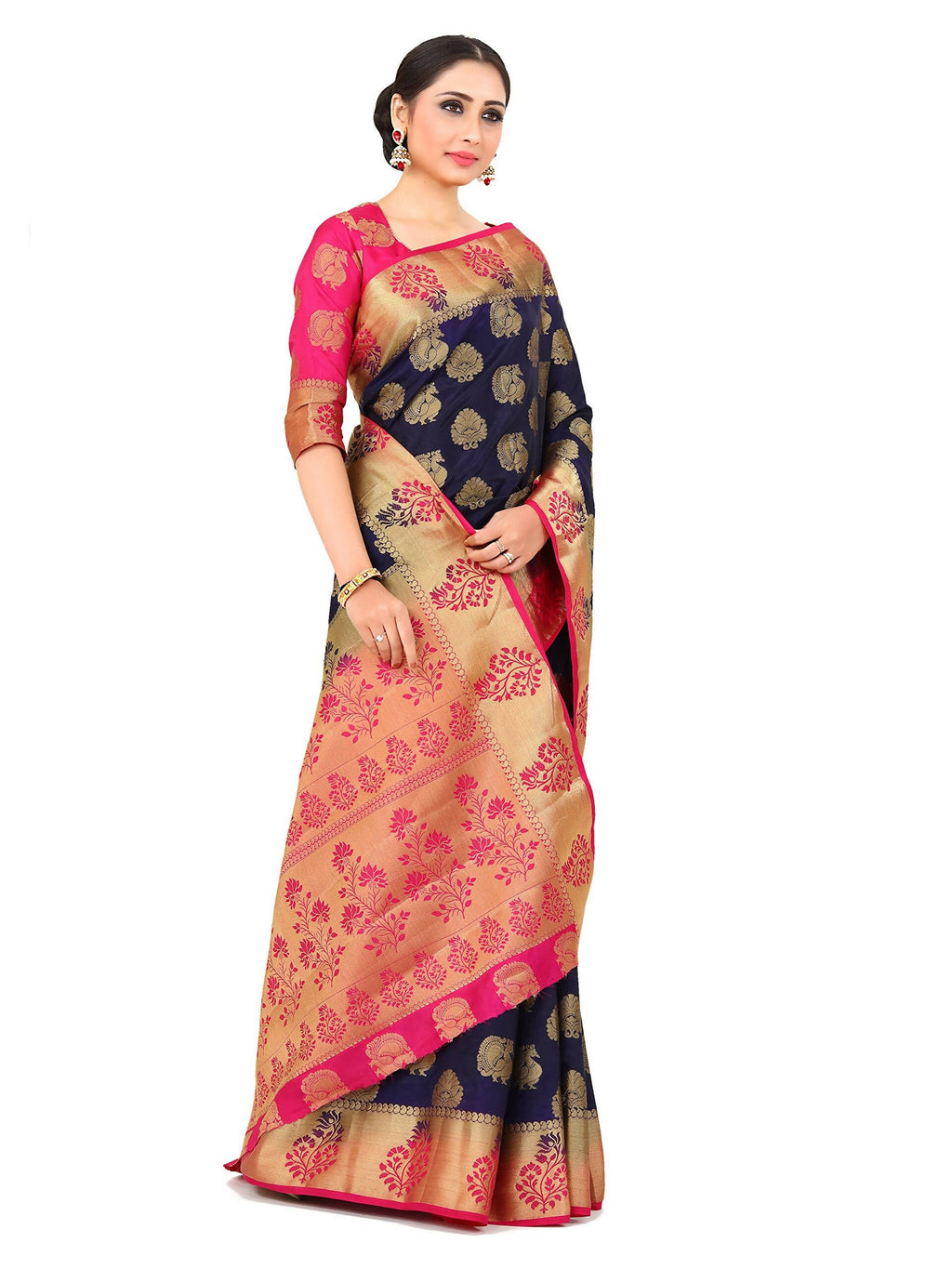 Mimosa Kanchipuram Silk Navy Blue Saree