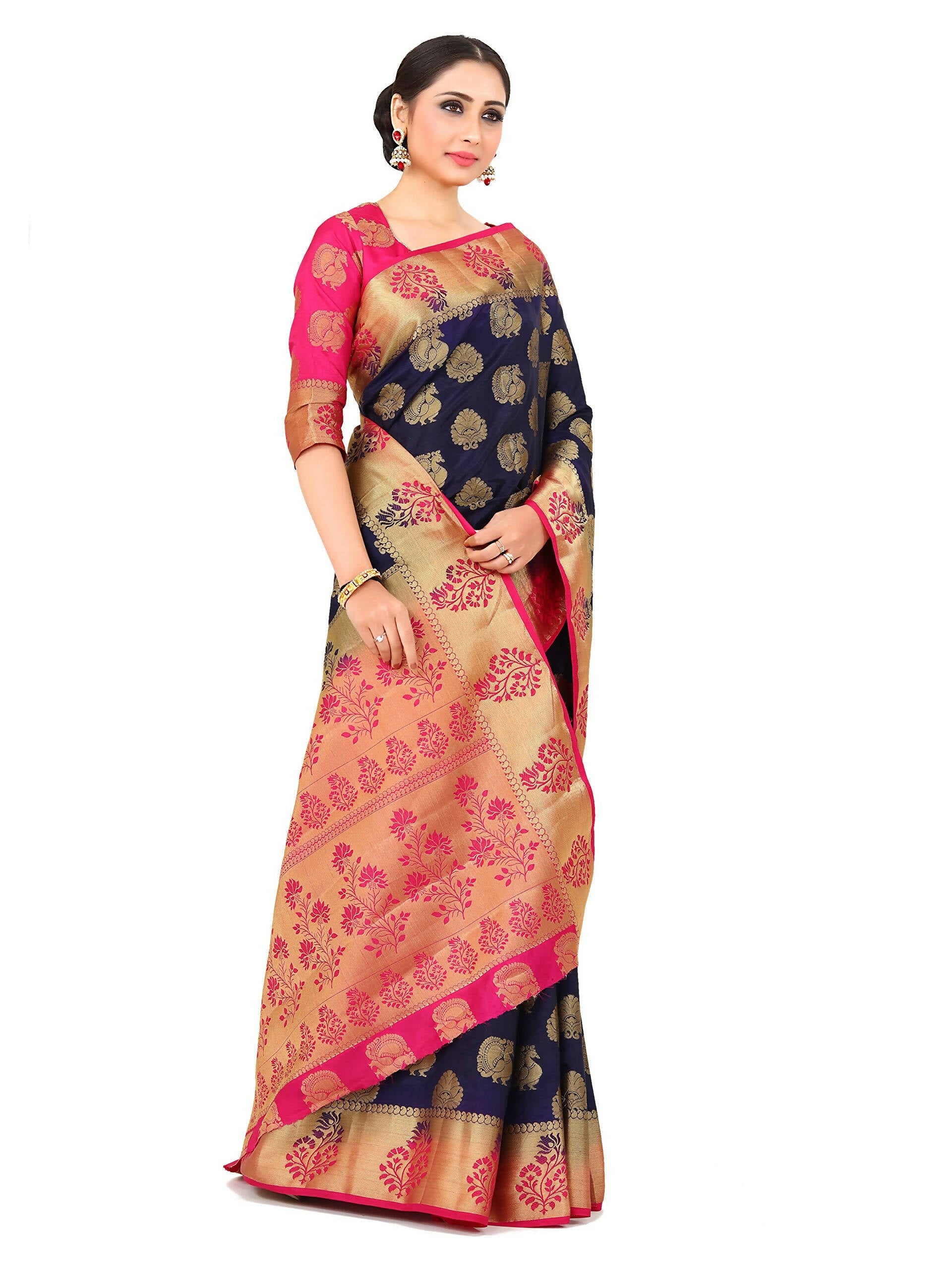 Mimosa Kanchipuram Silk Navy Blue Saree