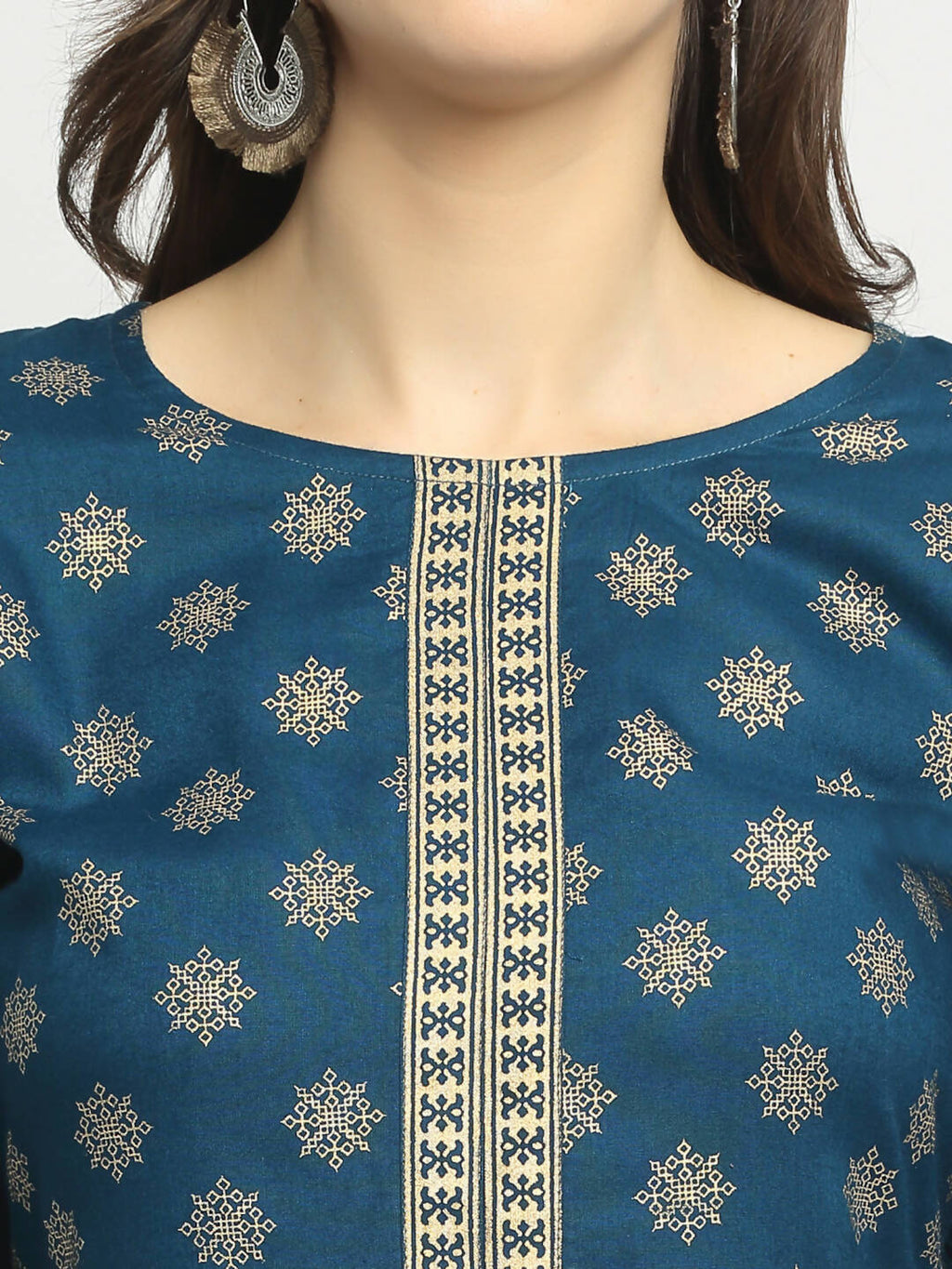 Rudra Bazaar Stright Gold Printed Kurti With Palazzo