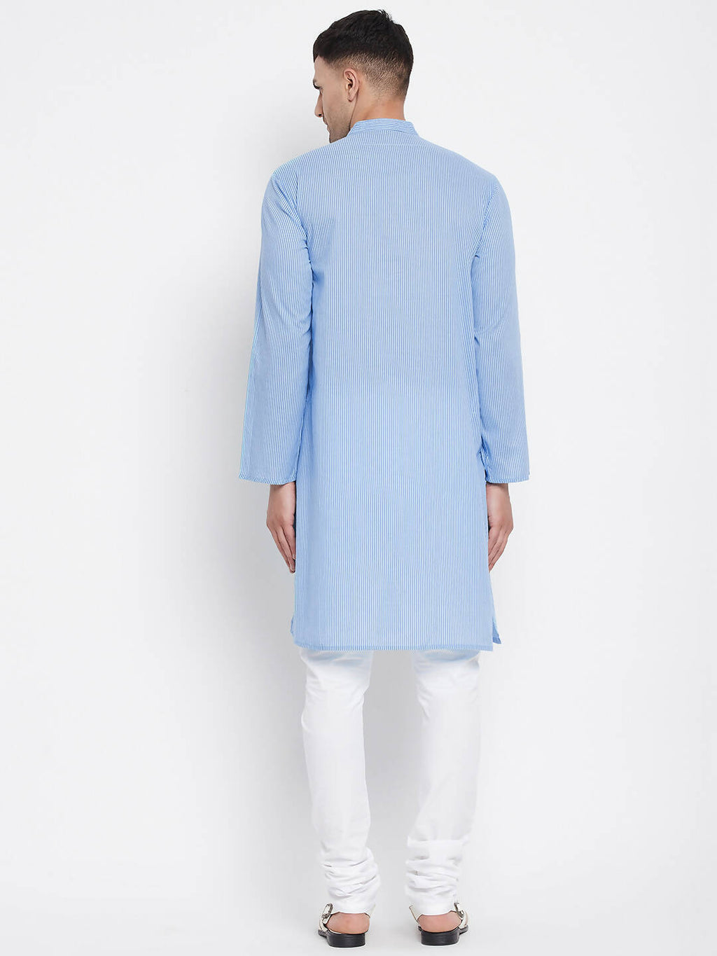 Even Apparels Blue Pure Cotton Men's Kurta With Band Collar