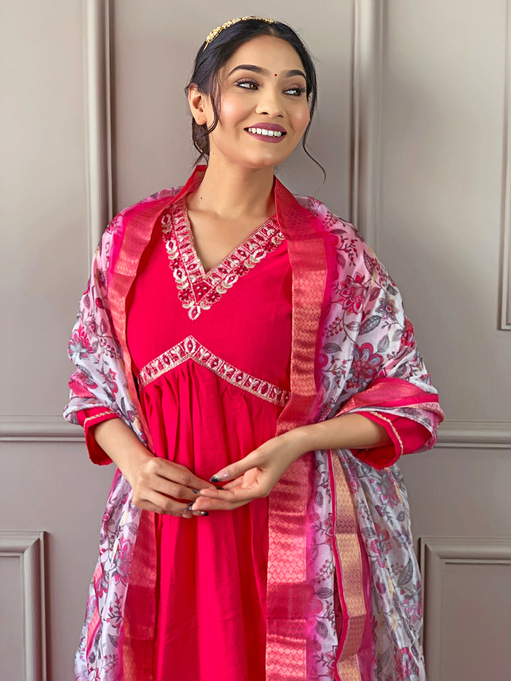 Partywear Designer Viscose Chanderi Red Stitched Suit With Dupatta - Anbazaar