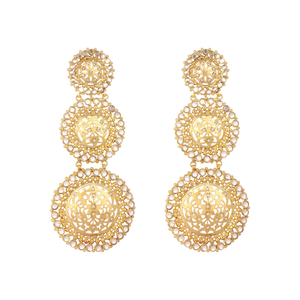 Nuyug 22K Gold Plated Stone Studded Contemporary Shaped Drop Earrings