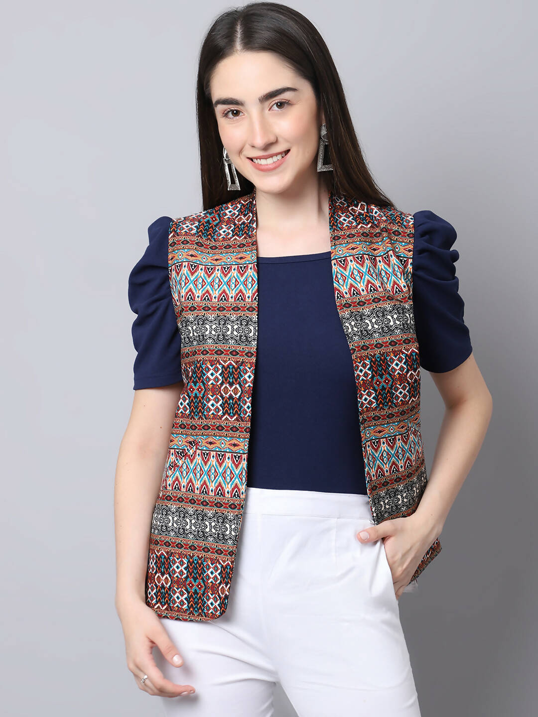 Even Apparels Brown 100% Polyester Open Front Women's Waistcoat