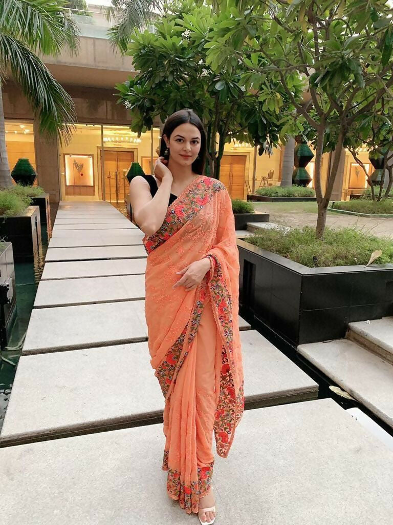 Vamsee Sandhya Orange Georgette Saree