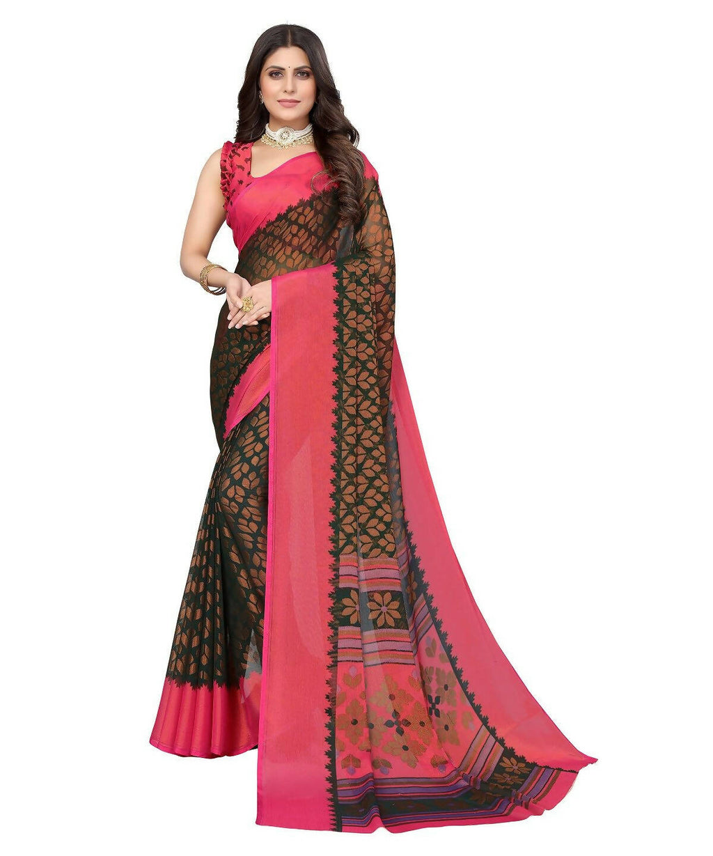 Vamika Green Chiffon Brasso Bollywood Style Woven Saree (ALIZA GREEN)