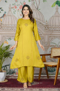 Festive Wear Ethnic Pure gaji silk with pocket inside kurti Yellow Stitched Suit - Pihu