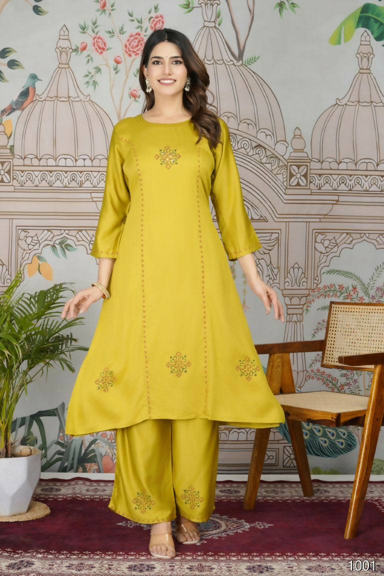 Festive Wear Ethnic Pure gaji silk with pocket inside kurti Yellow Stitched Suit - Pihu