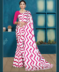 Pink Japan Satin Stripe Printed Saree With Unstitched Blouse Piece - Laavanya