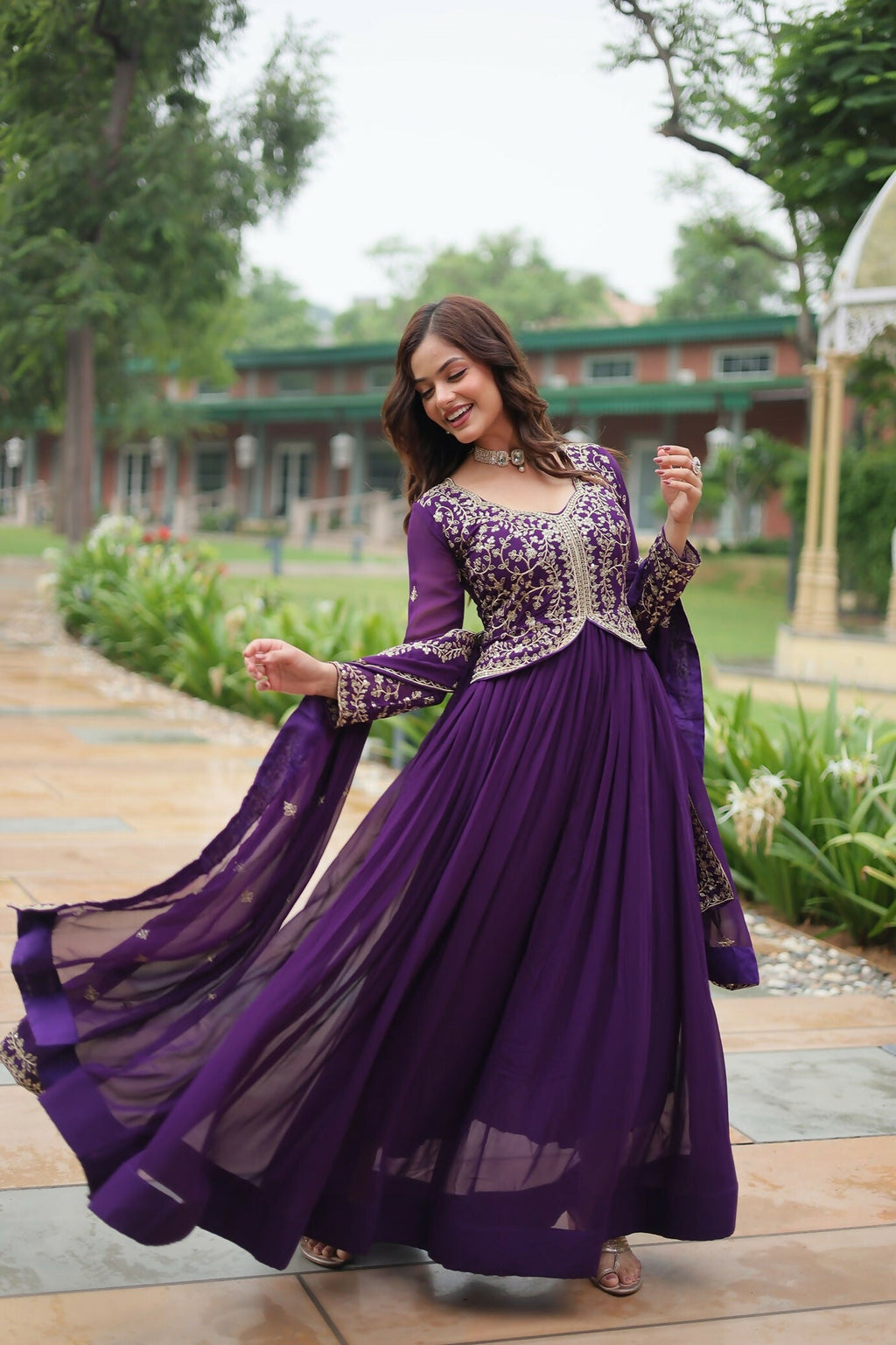 Joban Fashion Purple Georgette Sequence Embroidery Work Kurta Set