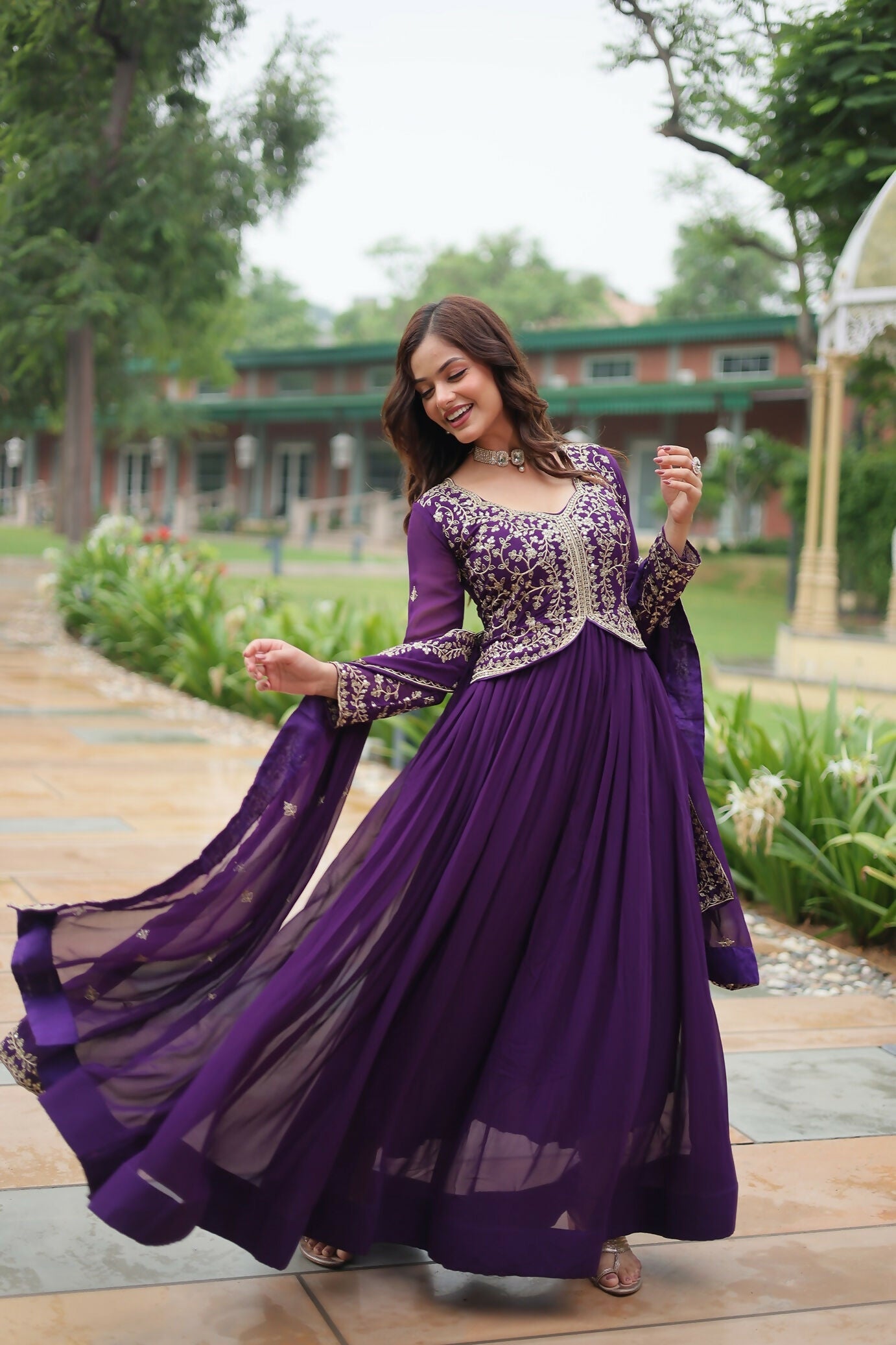 Joban Fashion Purple Georgette Sequence Embroidery Work Kurta Set