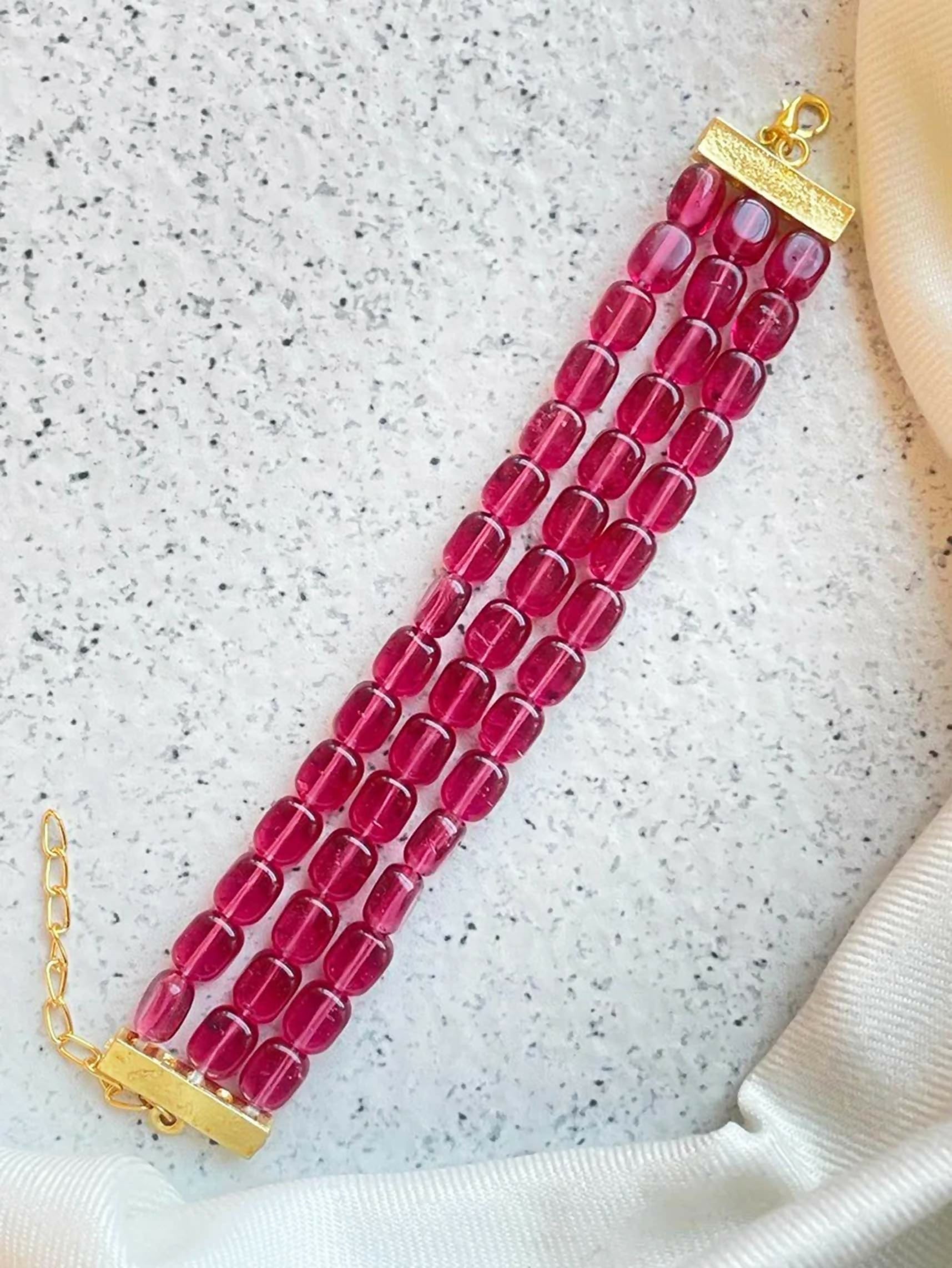 Joban Fashion Pink Brass Semi Precious Stone Bracelet