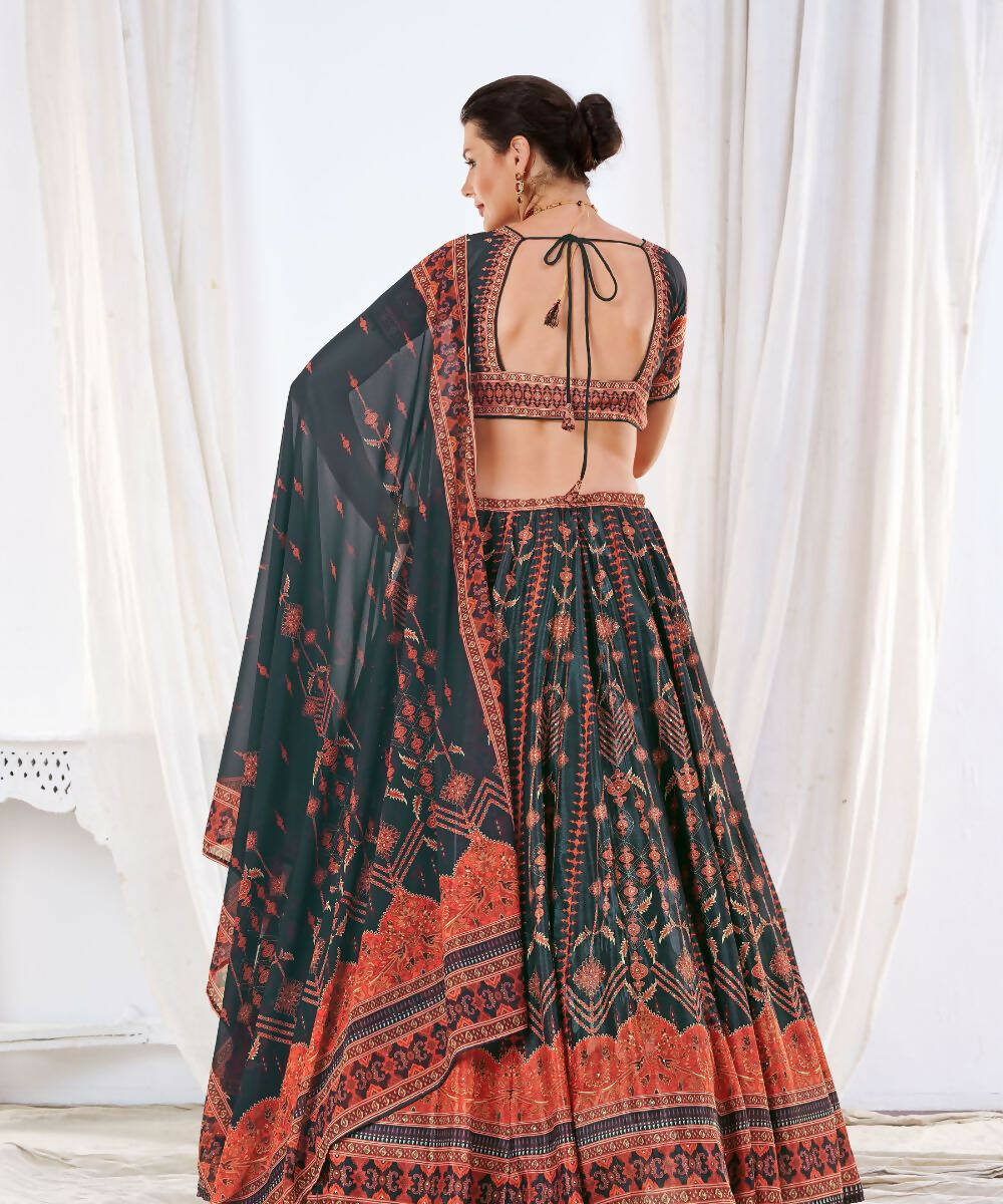 Wedding Designer Black Chinon Lehengha Choli - Anbazaar