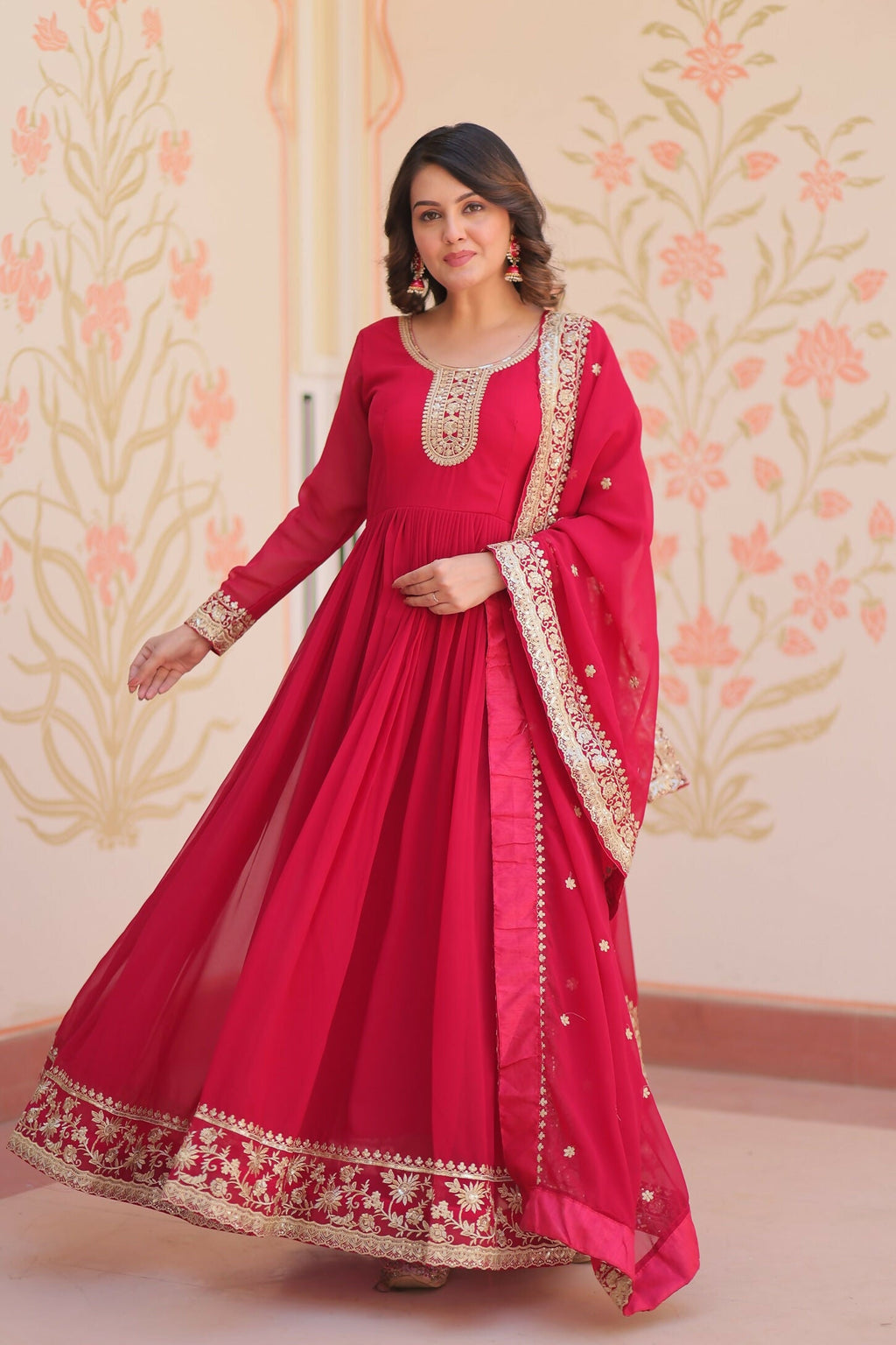 Joban Fashion Maroon Georgette Sequence Embroidery Work Kurta Set