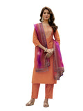 The52 Orange Women's Gorgeous Embroidered Rayon Fabric with Straight Kurta, Pant and Dupatta Set