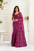 Vastranavya Magenta Digital Printed Linen Ready To Wear Designer Saree with Unstitched Blouse