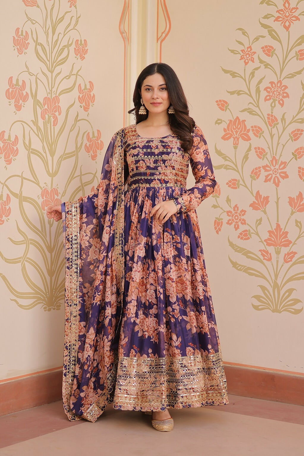 Joban Fashion Purple Silk Sequence Embroidery Work Kurta Set