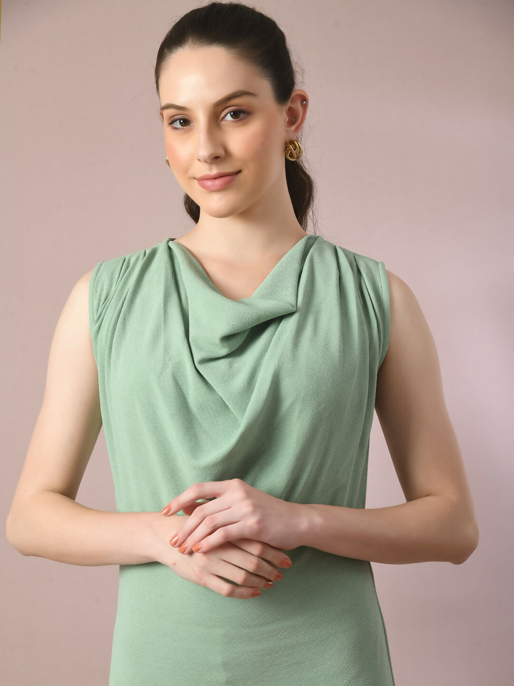Myshka Women's Sea Green Solid Cowl Neck Bodycon Party Dress