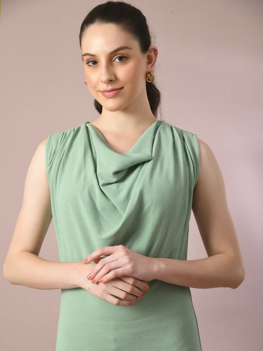 Myshka Women's Sea Green Solid Cowl Neck Bodycon Party Dress