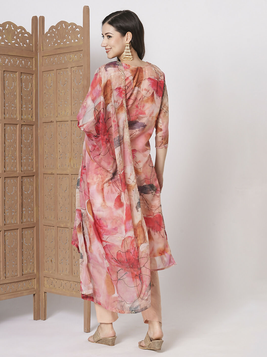 Pink Taby Silk Embroidery Work, Printed Kurta Set - Riya
