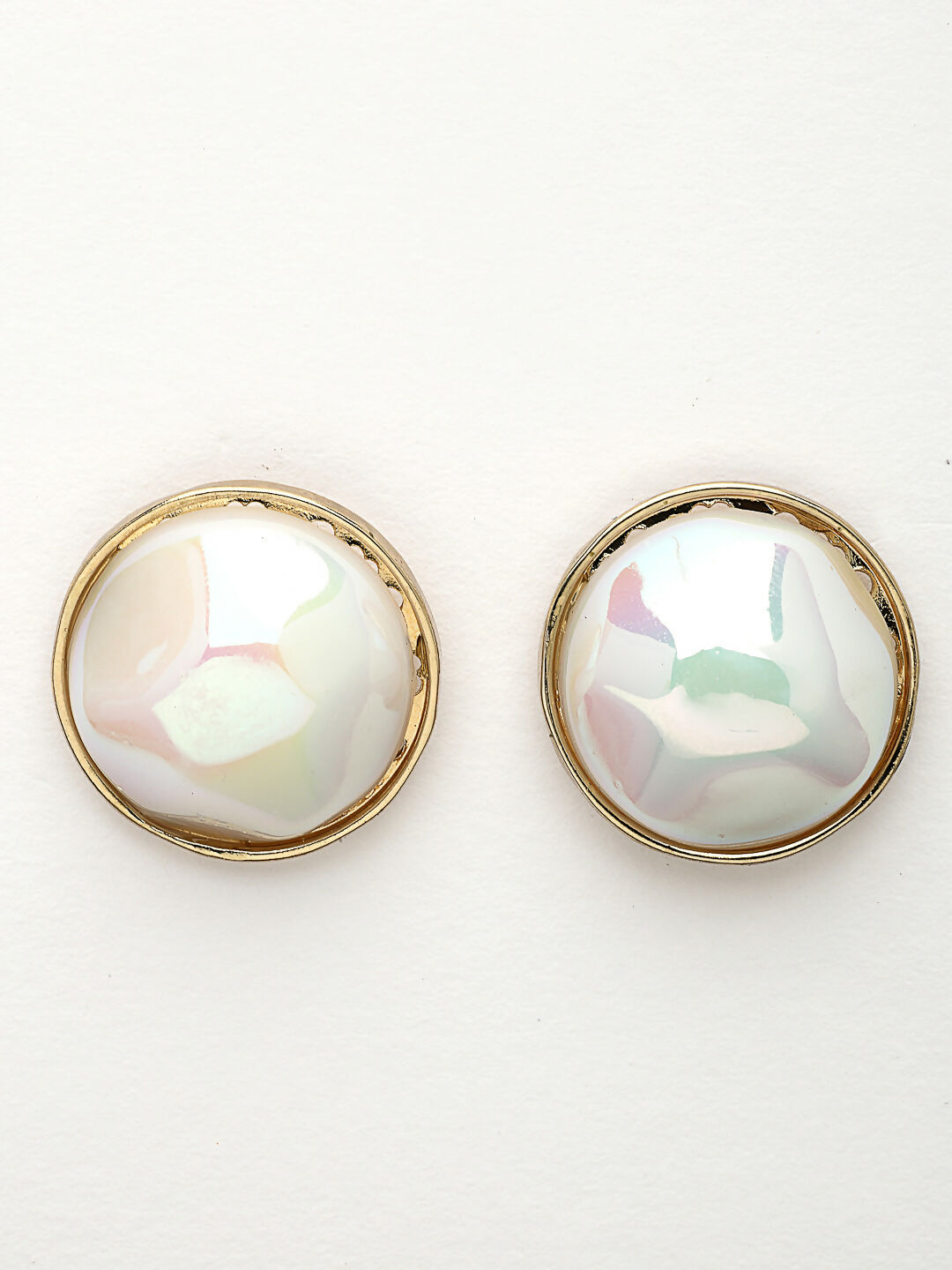 NVR Wome's Gold-Polished Pearl Studded Circular Studs Earring