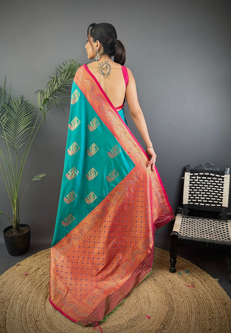 Joban Fashion Maroon Peacock Banarasi Silk Sarees