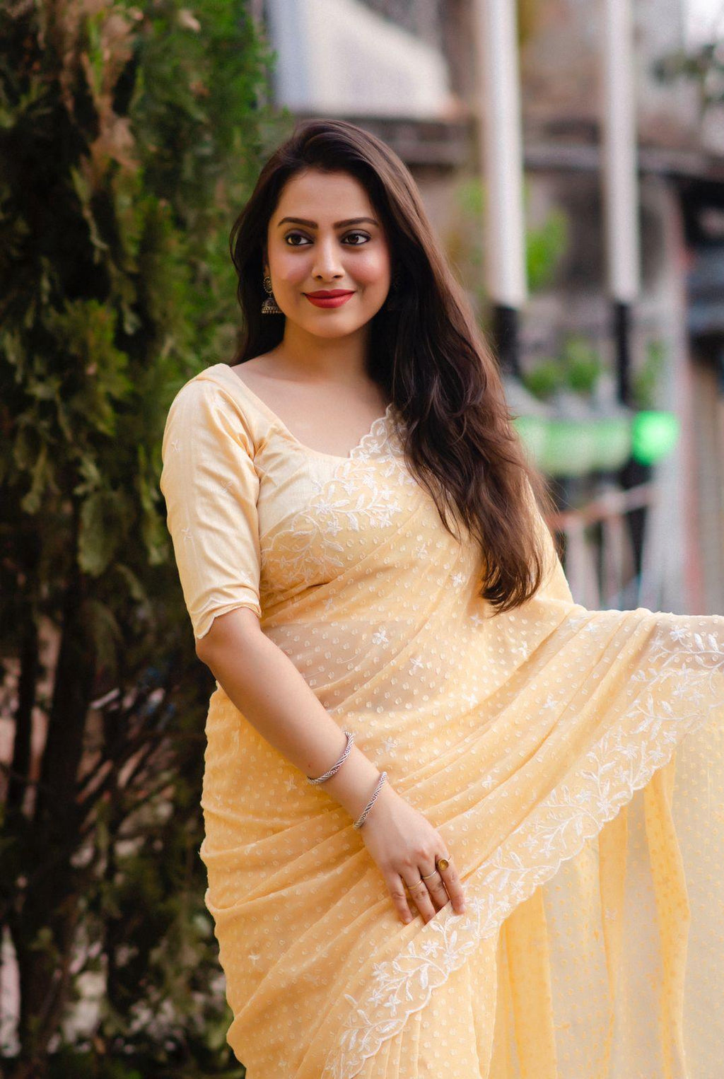 Yellow Pure Chiffon Woven Design Saree with Unstitched Blouse - Hiral Fashion