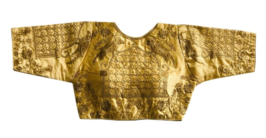 Vamika Beautiful Golden Banglori Silk Embroidery Blouse