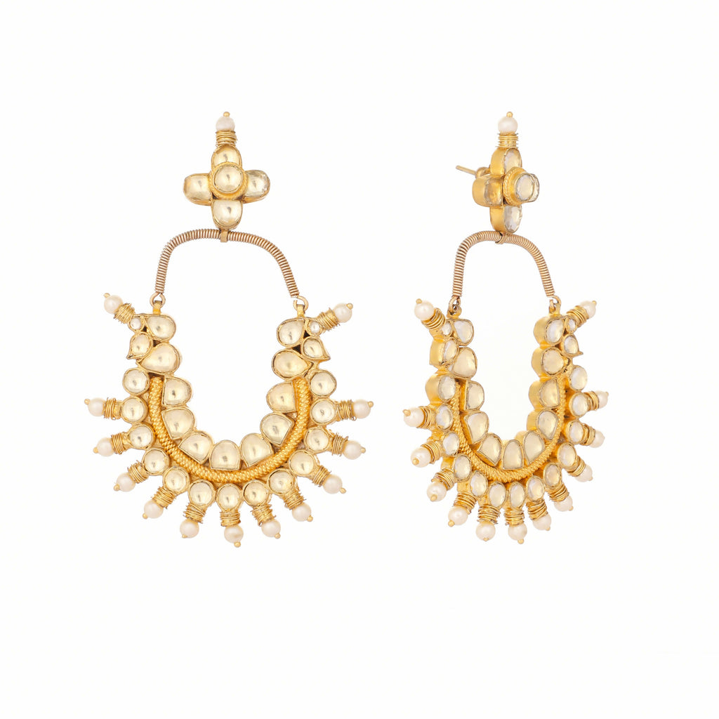 Nuyug 22k Gold Plated Royal Pearl Accent Kundan Earrings