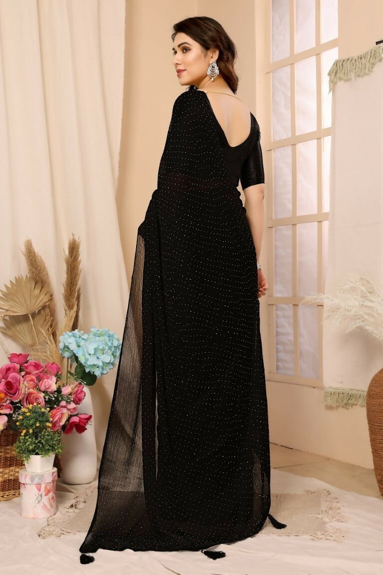 Aafreen Partywear Designer Black Satin Chiffon Fancy Saree