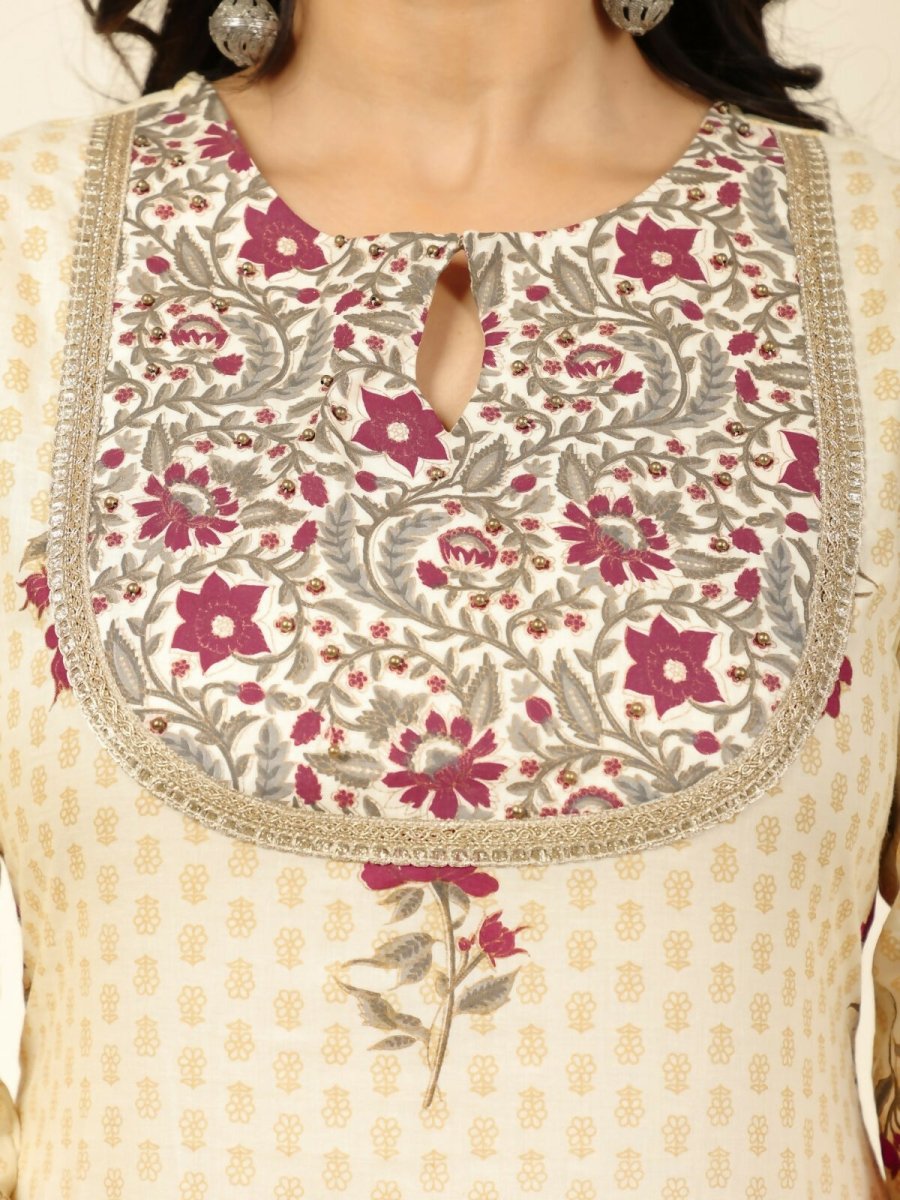 Aramya Yellow Soft Cotton Floral Straight Kurta for Women